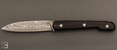 Couteau " Le Capi " par la Coutellerie Savignac - Corne noire et lame en damasteel