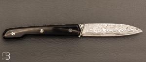 Couteau " Le Capi " par la Coutellerie Savignac - Corne noire et lame en damasteel