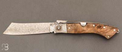   Couteau " Navaja Corsaire" par Jesus Granda - Loupe d'olivier et lame damas