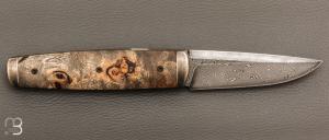    Couteau " Puukko " pliant des Forges d'Haraldr - Loupe de peuplier stabilisée et damas