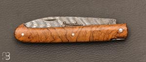   Couteau  " le  Sauveterre " régional pliant - Loupe de teck et lame damas