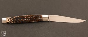    Couteau  "  Serpentine S " slipjoint custom de Jean Baptiste Leveque - Bois de cerf et RWL34