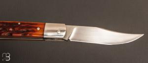   Couteau  "  Slipjoint" pliant fait main par Thierry Chevron - Amber stag et RWL-34