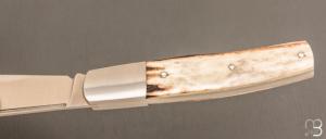  Couteau " Trappeur " custom à cran plat de Julien Baillon - Bois de cerf et RWL34