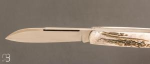  Couteau " Trappeur " custom à cran plat de Julien Baillon - Bois de cerf et RWL34