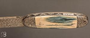   Couteau " Bouledogue" de Jean Pierre Veysseyre - Ivoire de mammouth et lame damas