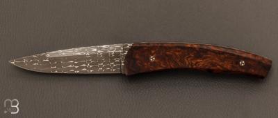 Couteau " liner-lock custom " par Alain & Joris Chomilier - Bois de fer d'Arizona et damas Vegas Forge