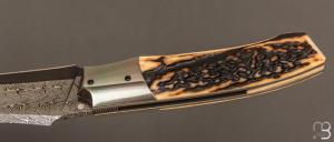   Couteau  " custom " de Berthelemy Gabriel - La Forge Agab - Bois de cerf et lame damas