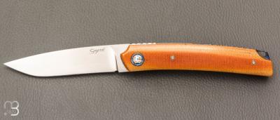 Couteau " custom " liner-lock de Stéphane Sagric - Micarta et lame en RWL-34