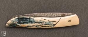  Couteau " le Névé " par Tim Bernard - Ivoire de mammouth et lame damas plume