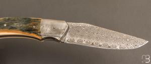   Couteau " pièce unique " par Joël Grandjean - Ivoire de mammouth et lame en damasteel