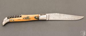  Couteau " Laguiole Tire-Bouchon "  ivoire de mammouth et Damas de Robert Beillonnet