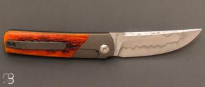  Couteau  "  Sanjo Bolster-Lock " custom os cerfé et acier 115w8 par Guy Poggetti