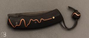  Couteau " 1310 " liner lock de SMZ Flammes de forge - Ébène / cuivre et lame sandwich