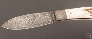   Couteau  " Bombé " custom de Jérôme Bellon - Bois de cerf et damas