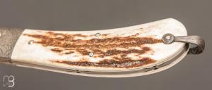   Couteau  " Bombé " custom de Jérôme Bellon - Bois de cerf et damas