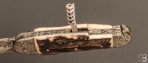   Couteau " Bouledogue 2 pièces " Damas de et bois de cerf Jean Pierre Veysseyre