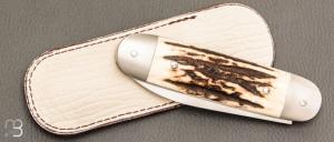 Couteau " Bouledogue" custom par Laurent Gaillard - Bois de cerf / 14C28N