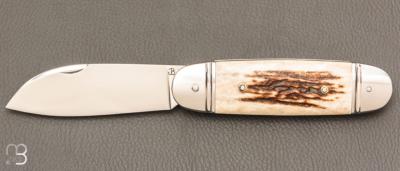 Couteau " Bouledogue " custom de Jérôme Bellon - Bois de cerf et lame en RWL34
