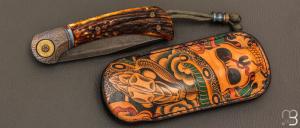   Couteau "Bullet" pliant de Gudy van Poppel - Bois de cerf et Böhler N690