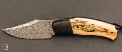   Couteau " Front-flipper custom " par Fabrice Delbart - Forge Celtique - Ivoire de mammouth et Damas