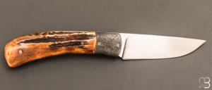   Couteau " Gros "  liner lock par Joël Grandjean - Bois de cerf et lame en RWL34