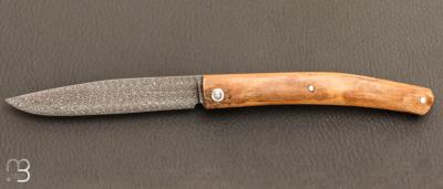   Couteau " Harpo " custom par Anthony Brochier - Croûte de mammouth et lame damas mosaïque torsadé