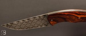    Couteau « Ibex » custom par Cyril Doche - Bois de fer et damas mosaïque