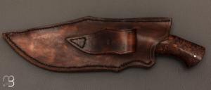  Couteau de camp " Intégral " par Mickaël Moing - Loupe de bouleau stabilisé et lame en 100C6