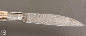 Couteau " Issoire " custom de Jérôme Bellon - Bois de cerf et damas