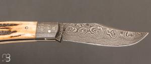  Couteau " Jacknife " custom de Jérôme Bellon - Bois de cerf et lame damas