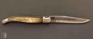 Couteau Laguiole 12 CM en corne d'aubrac - double platines par Forge de Laguiole - Lame brute de forge