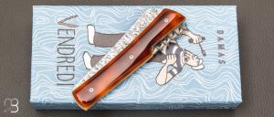 Couteau " Le Vendredi " par Perceval façon " écaille de tortue " et lame damas