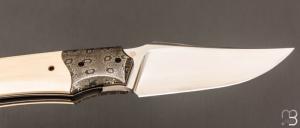  Couteau  "  Liner-lock custom " de Berthelemy Gabriel - La Forge Agab - Ivoire de mammouth et RWL34