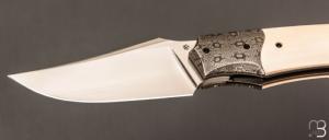  Couteau  "  Liner-lock custom " de Berthelemy Gabriel - La Forge Agab - Ivoire de mammouth et RWL34