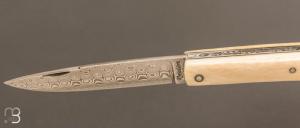   Couteau "Mandrin" de collection par Philippe Voissière - Ivoire de mammouth et lame Damasteel®
