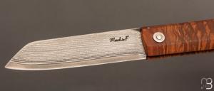    Couteau de poche L'Okto en racine de frêne par Frédéric Maschio - Lame damas VG10