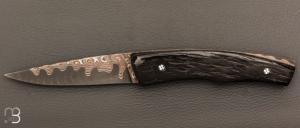   Couteau " Pice unique " par Alain & Joris Chomilier - Damas carbone de Baker Forge et Corne de Gnou