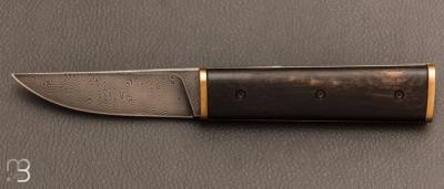 Couteau "  Puukko  " pliant damas et ébène des Forges d'Haraldr