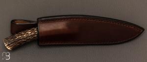    Couteau " Semi Intégral " custom de Anthony Brochier - Damas torsadé et bois de cerf