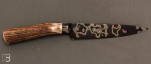 Couteau Semi intégral custom fixe de Israel Nascher  - Bois de cerf et damas