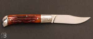   Couteau  "  Slipjoint" pliant fait main par Thierry Chevron - Amber stag et RWL-34