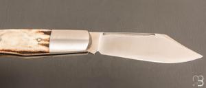 Couteau " Trappeur " custom à cran plat de Julien Baillon - Bois de cerf et RWL34