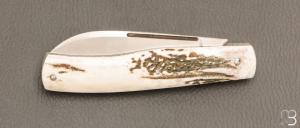  Couteau " Trappeur " custom à cran plat de Julien Baillon - Bois de cerf et RWL34