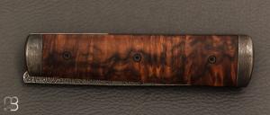  Couteau " Viking " style Puukko pliant des Forges d'Haraldr - Loupe de noyer et damas