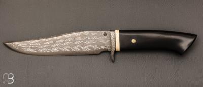 Couteau  de  chasse de Jean Paul Sire - Ébène et lame damas multi barreaux