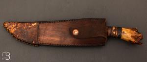   Couteau de chasse par Laurent Gaillard et Pierre Henri Monnet - Os de cerf et acier 100C6