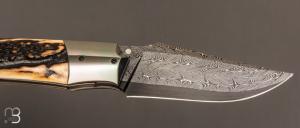   Couteau  " custom " de Berthelemy Gabriel - La Forge Agab - Bois de cerf et lame damas