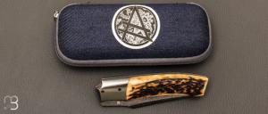   Couteau  " custom " de Berthelemy Gabriel - La Forge Agab - Bois de cerf et lame damas