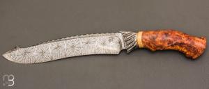   Couteau droit par Nicolas Mestrallet - Lame forgée acier damas et loupe d'amboine